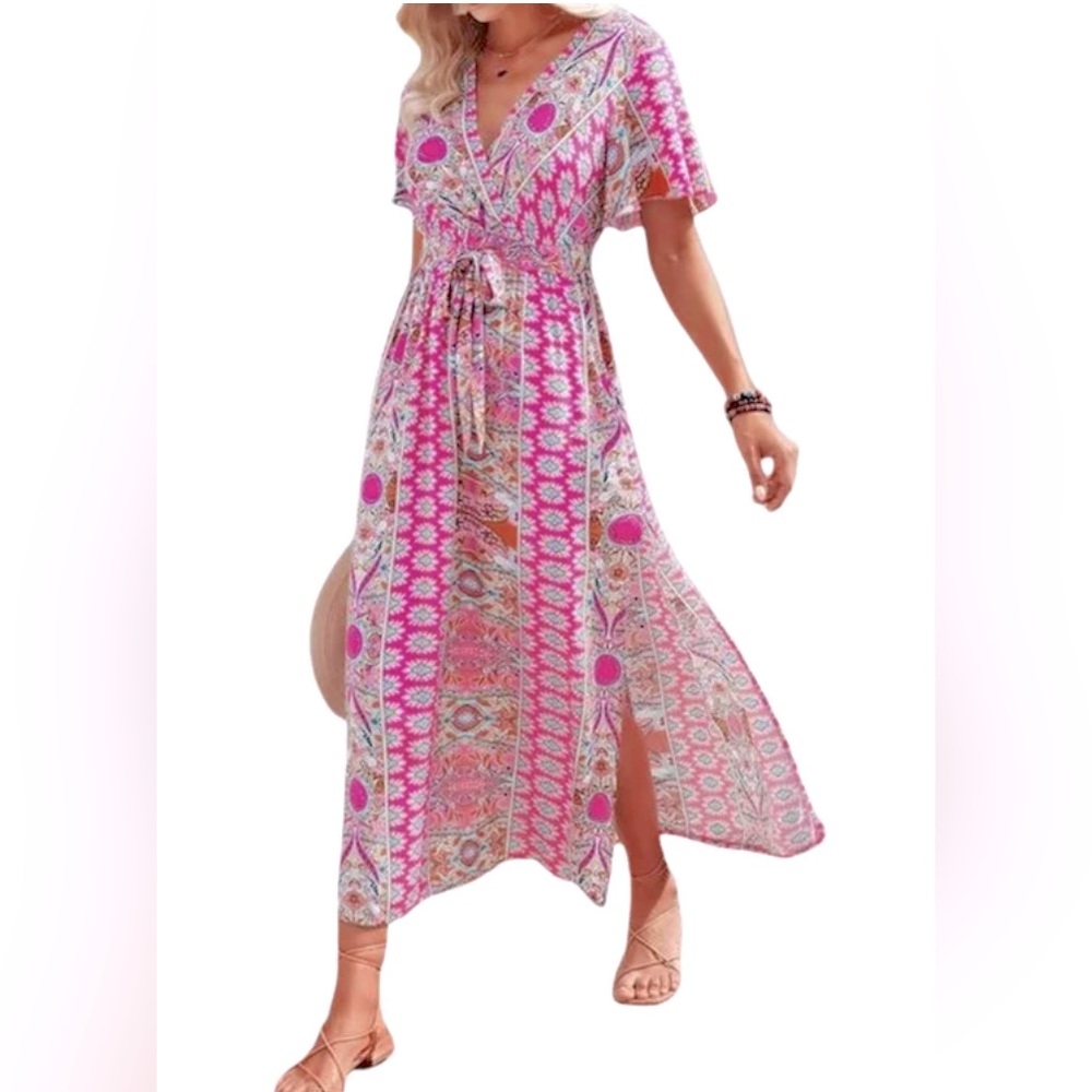 Cupshe Pink Paisley Wrap Maxi Dress